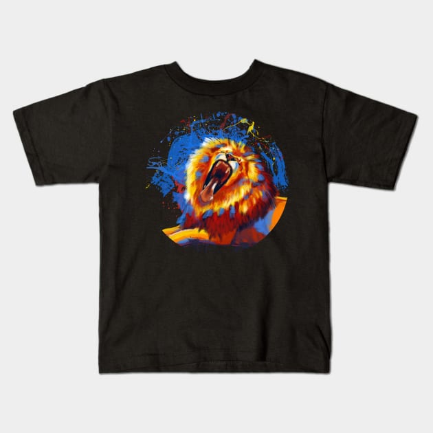 Lion Yawn Kids T-Shirt by Flo Art Studio